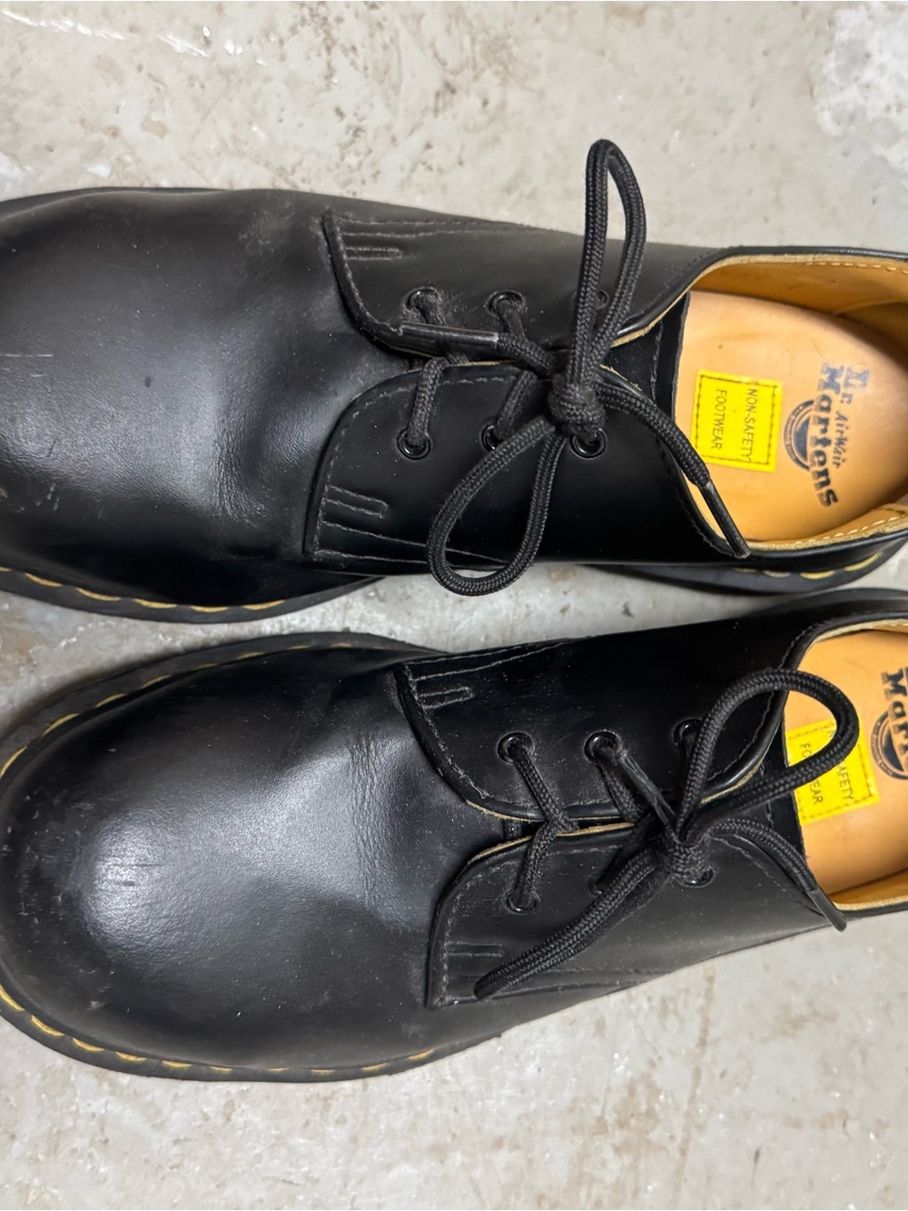 Dr. Martens Black Leather Derby with Yellow Stitch Detail